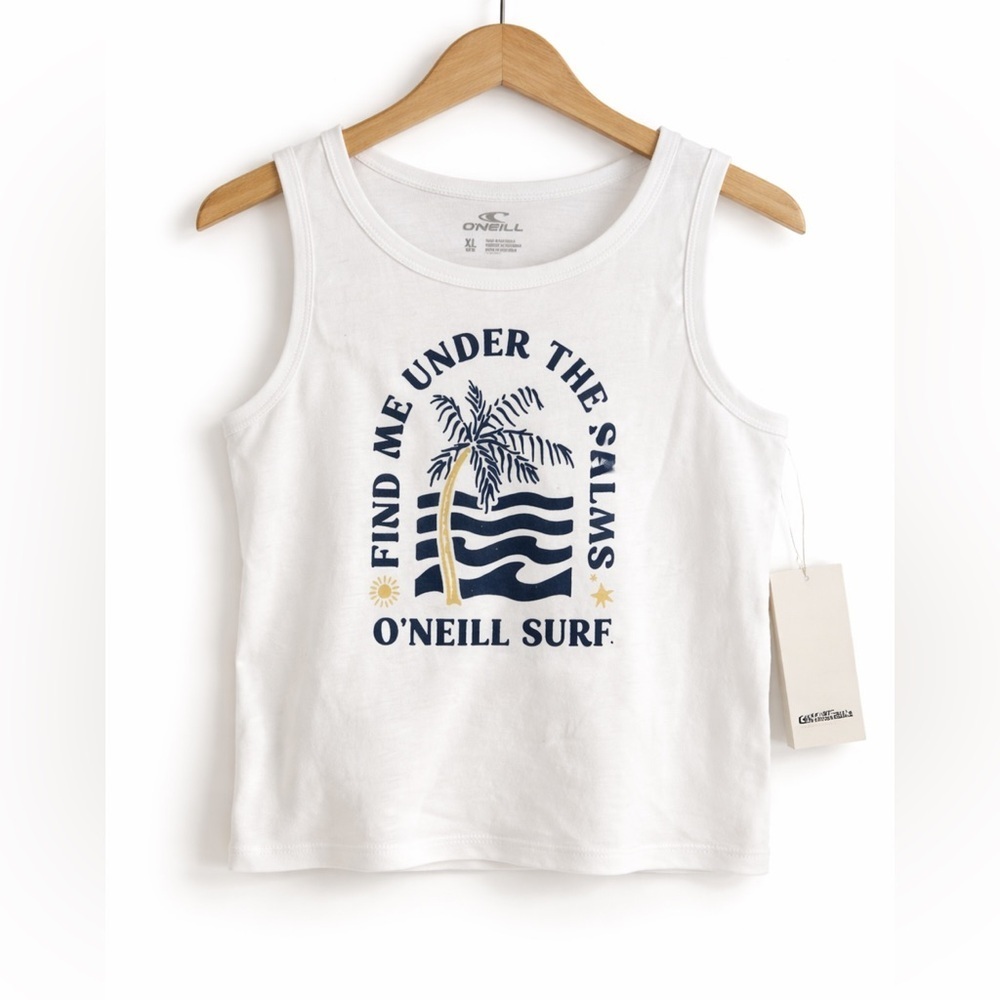 O’Neill Palm Tree Shore Graphic Tank White Girls XL NWT